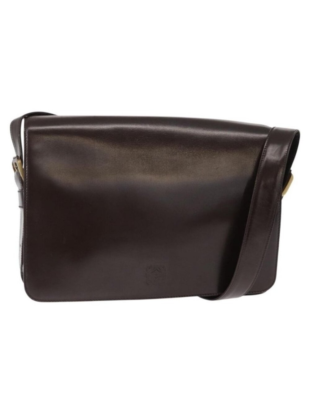 Authentic LOEWE Anagram Shoulder Bag Leather Brown Gold